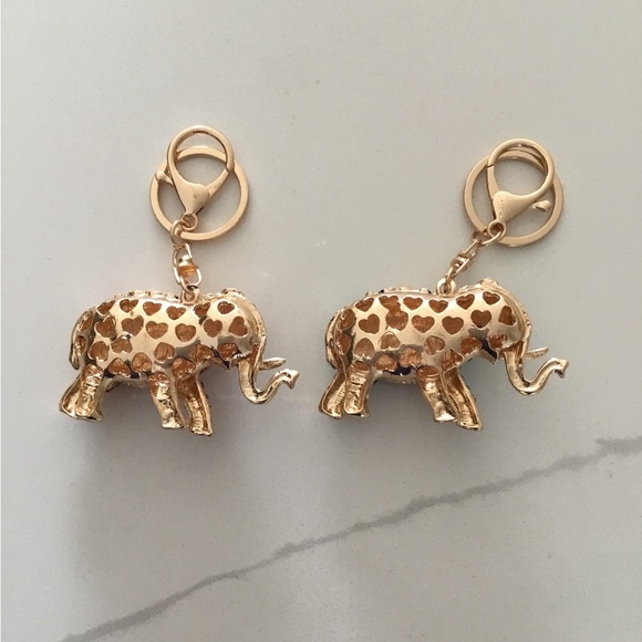 Pink/Gold or Teal/Gold Elephant Keychain Bag Charm Adorned w/Colorful Crystals - Picture 2 of 2